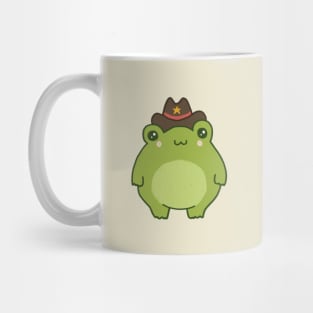 Kawaii Cowboy Frog - Cottagecore Aesthetic Toad with Sheriff Badge - Chubby Wild West Froge Mug